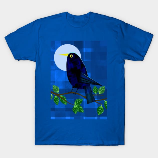 Blackbird at Night T-Shirt by Scratch